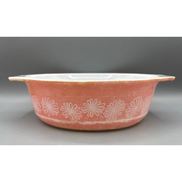 Vtg‎ Pyrex Pink Daisy Oval Casserole Dish 043 1 1/2 Quart Made In USA Faded - Picture 1 of 6
